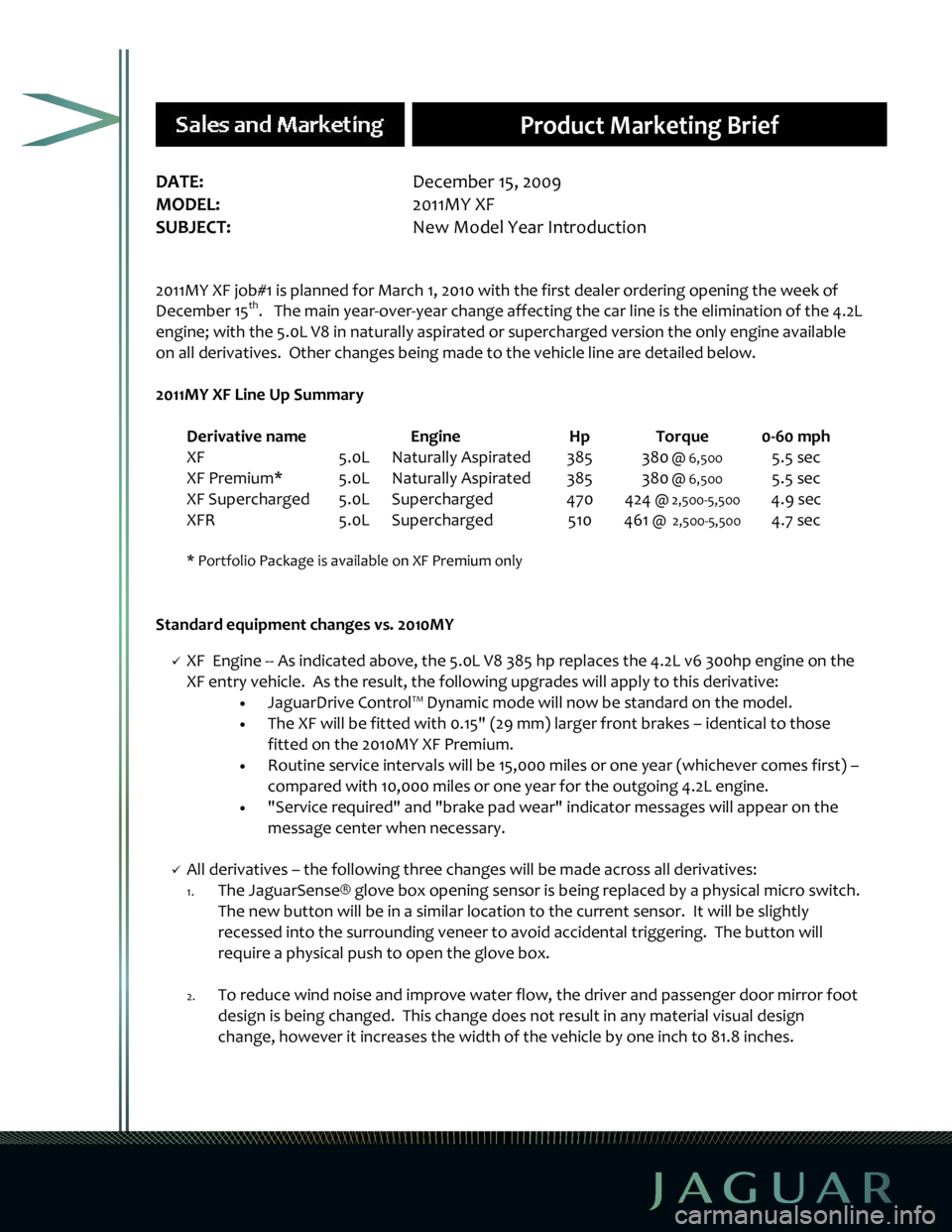 JAGUAR XF 2009 1.G Products Brief Final Manual 