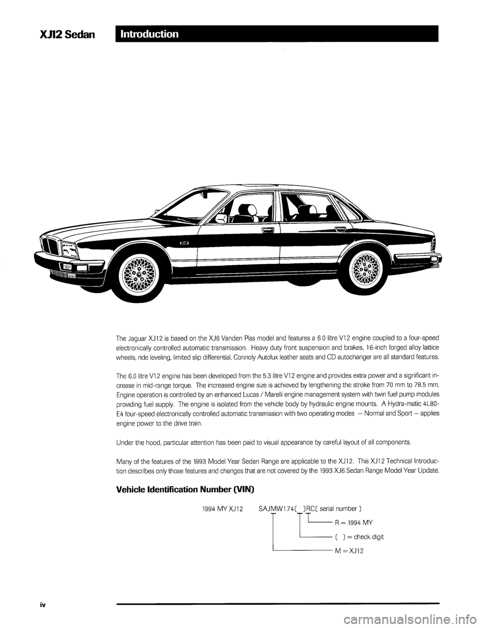 JAGUAR XJ12 1994 2.G Technical Information Manual 