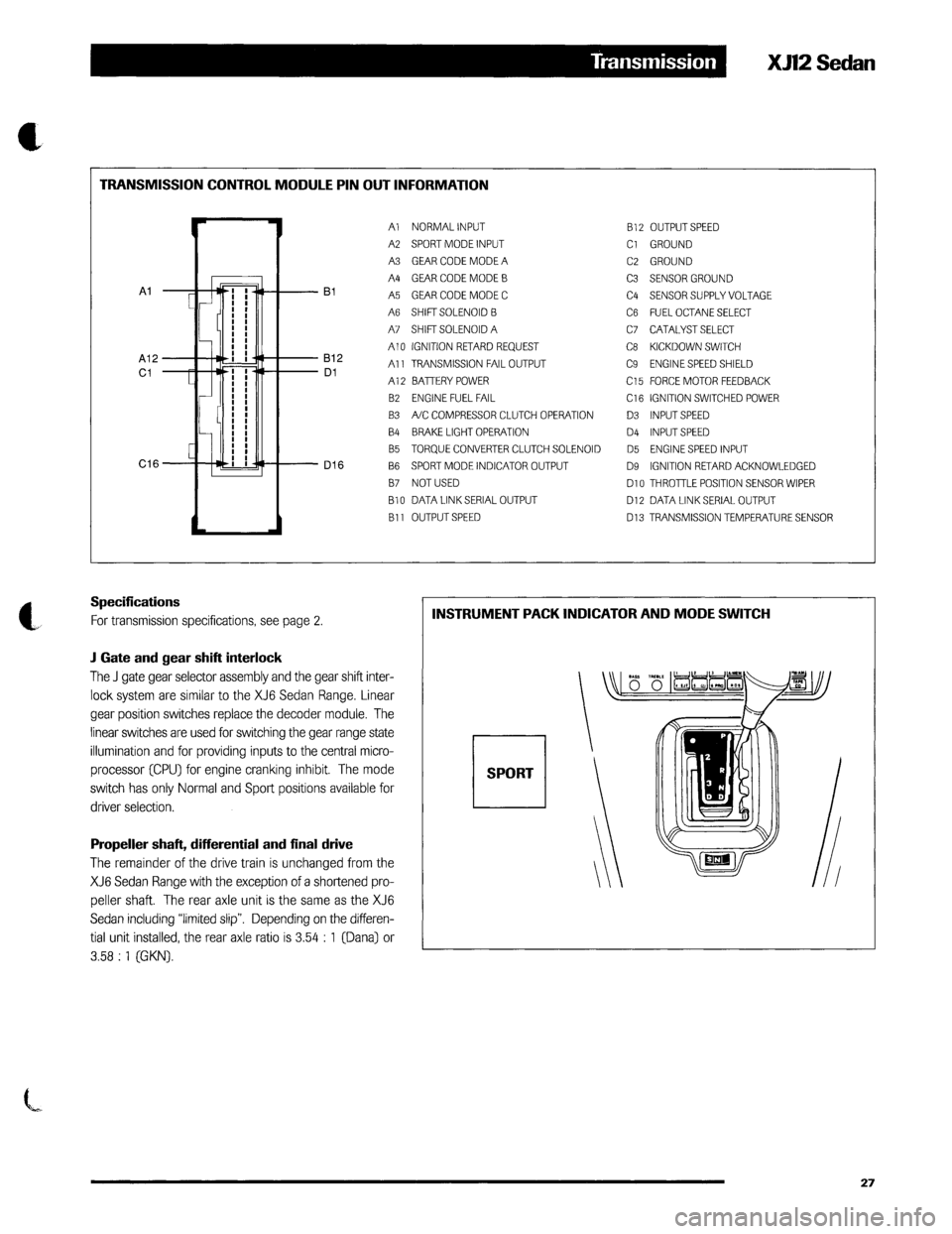 JAGUAR XJ12 1994 2.G Technical Information Manual JAGUAR XJ12 1994 2.G Technical Information Manual