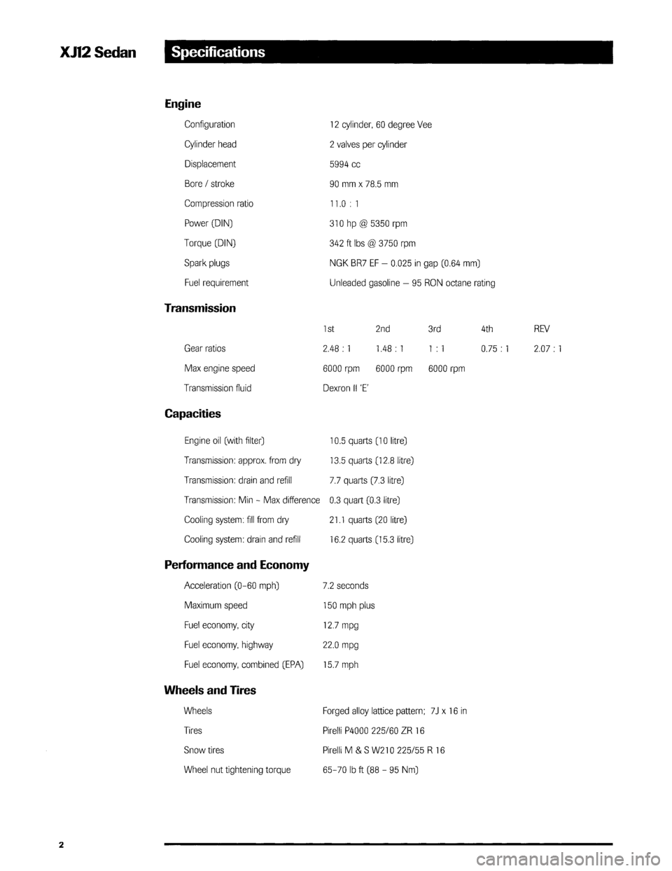 JAGUAR XJ12 1994 2.G Technical Information Manual 