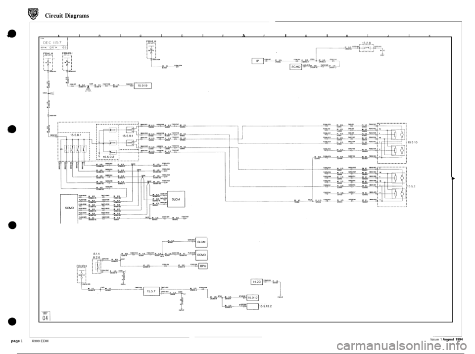 JAGUAR XJ6 1994 2.G Electrical Diagnostic Manual Circuit Diagrams 
A I B I C I D I E A F I B I H I J I K I 
.___________________. 
15 5 10  ~~ 
Issue 1 August 1994 page 1 X300 EDM  