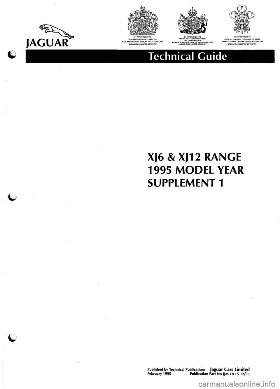 JAGUAR XJ6 1995 2.G Model Year Supplement Manual JAGUAR XJ6 1995 2.G Model Year Supplement Manual