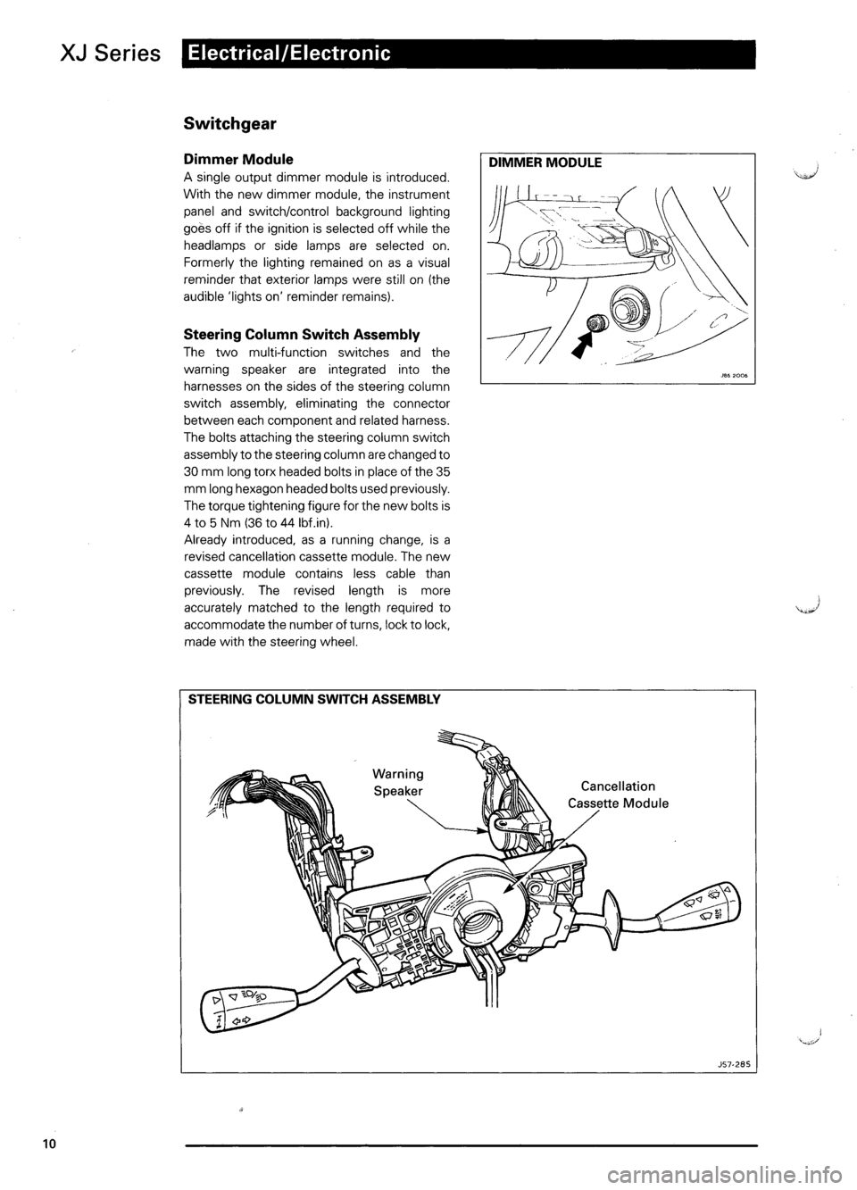 JAGUAR XJ6 1995 2.G Model Year Supplement Manual JAGUAR XJ6 1995 2.G Model Year Supplement Manual