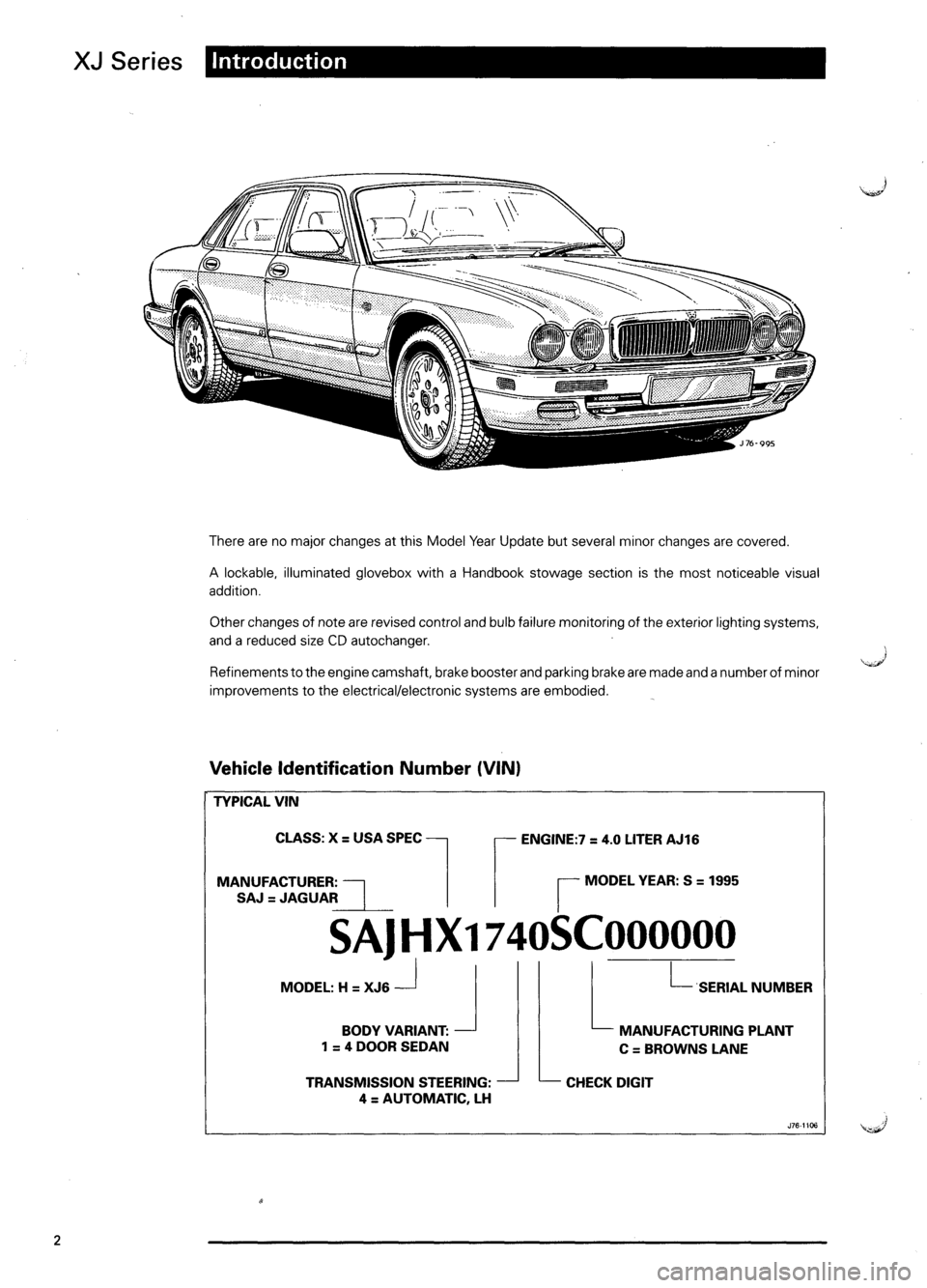 JAGUAR XJ6 1995 2.G Model Year Supplement Manual JAGUAR XJ6 1995 2.G Model Year Supplement Manual