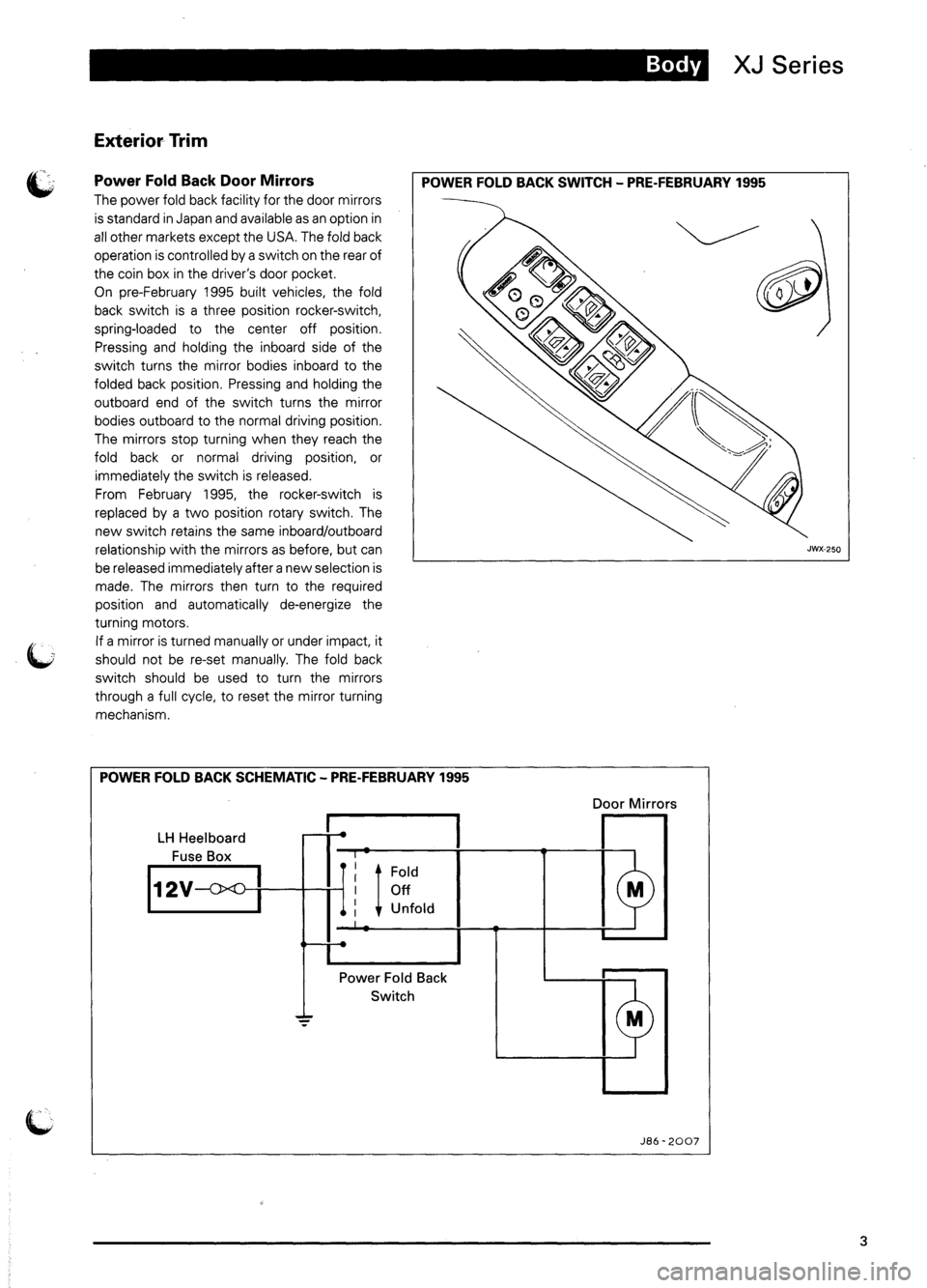 JAGUAR XJ6 1995 2.G Model Year Supplement Manual JAGUAR XJ6 1995 2.G Model Year Supplement Manual