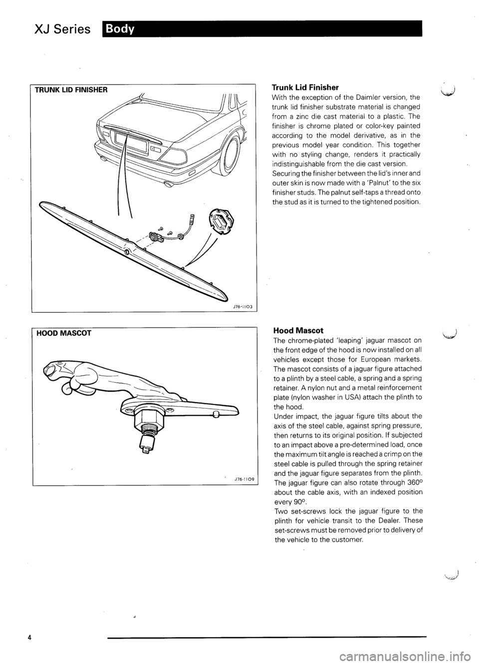 JAGUAR XJ6 1995 2.G Model Year Supplement Manual JAGUAR XJ6 1995 2.G Model Year Supplement Manual