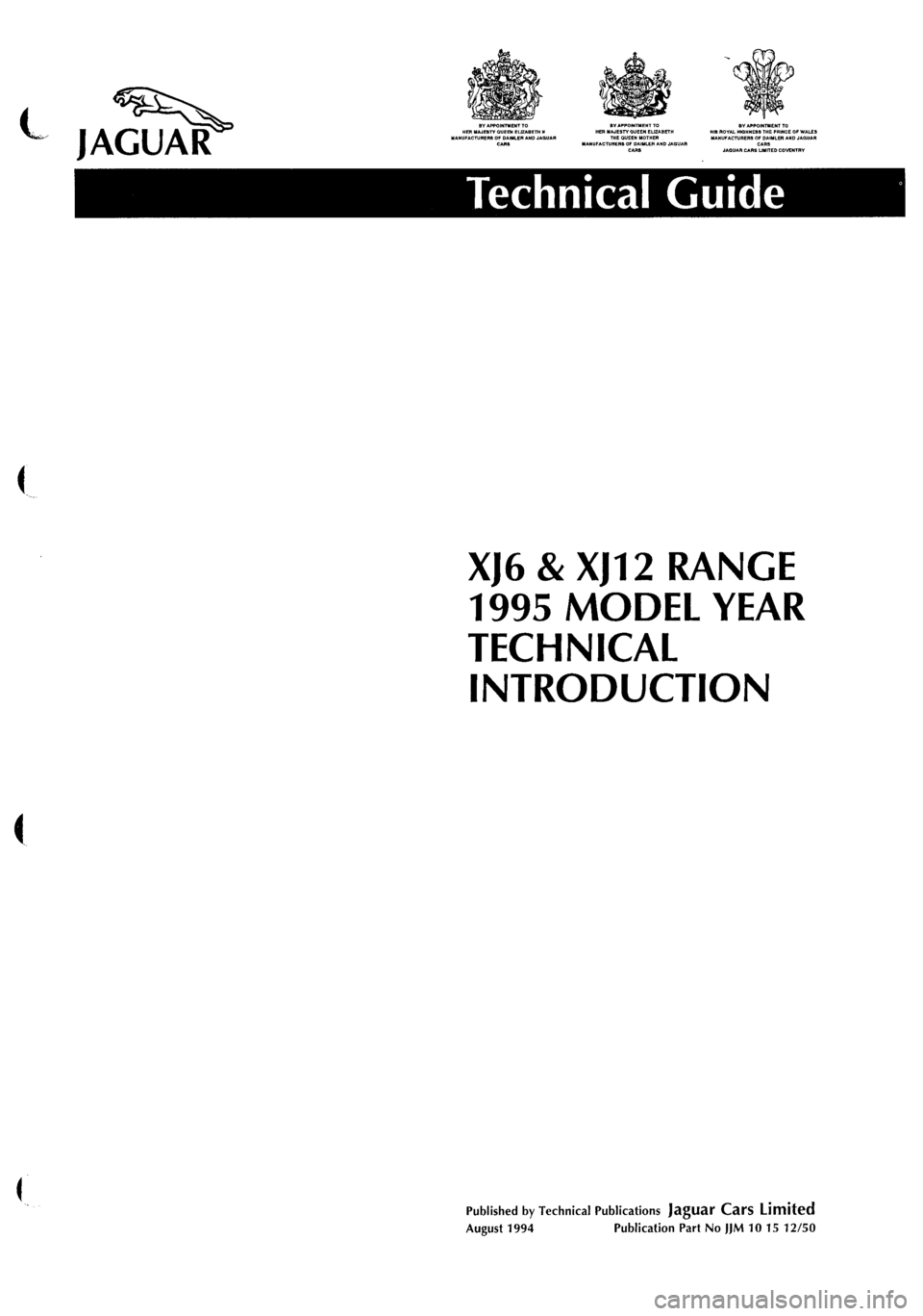 JAGUAR XJ 1995 2.G Technical Information Manual 