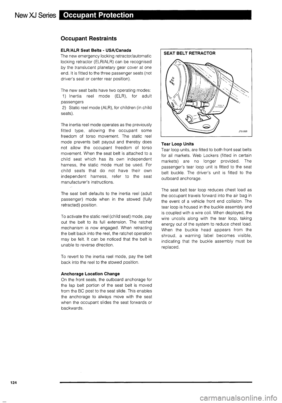 JAGUAR XJ 1995 2.G Technical Information Manual 