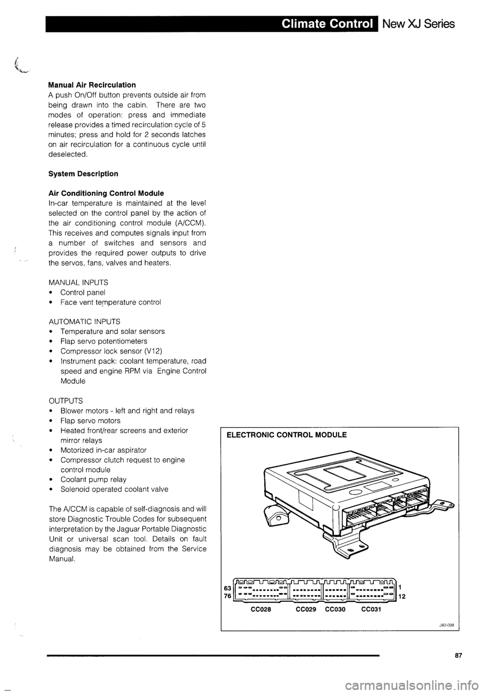 JAGUAR XJ 1995 2.G Technical Information Manual 