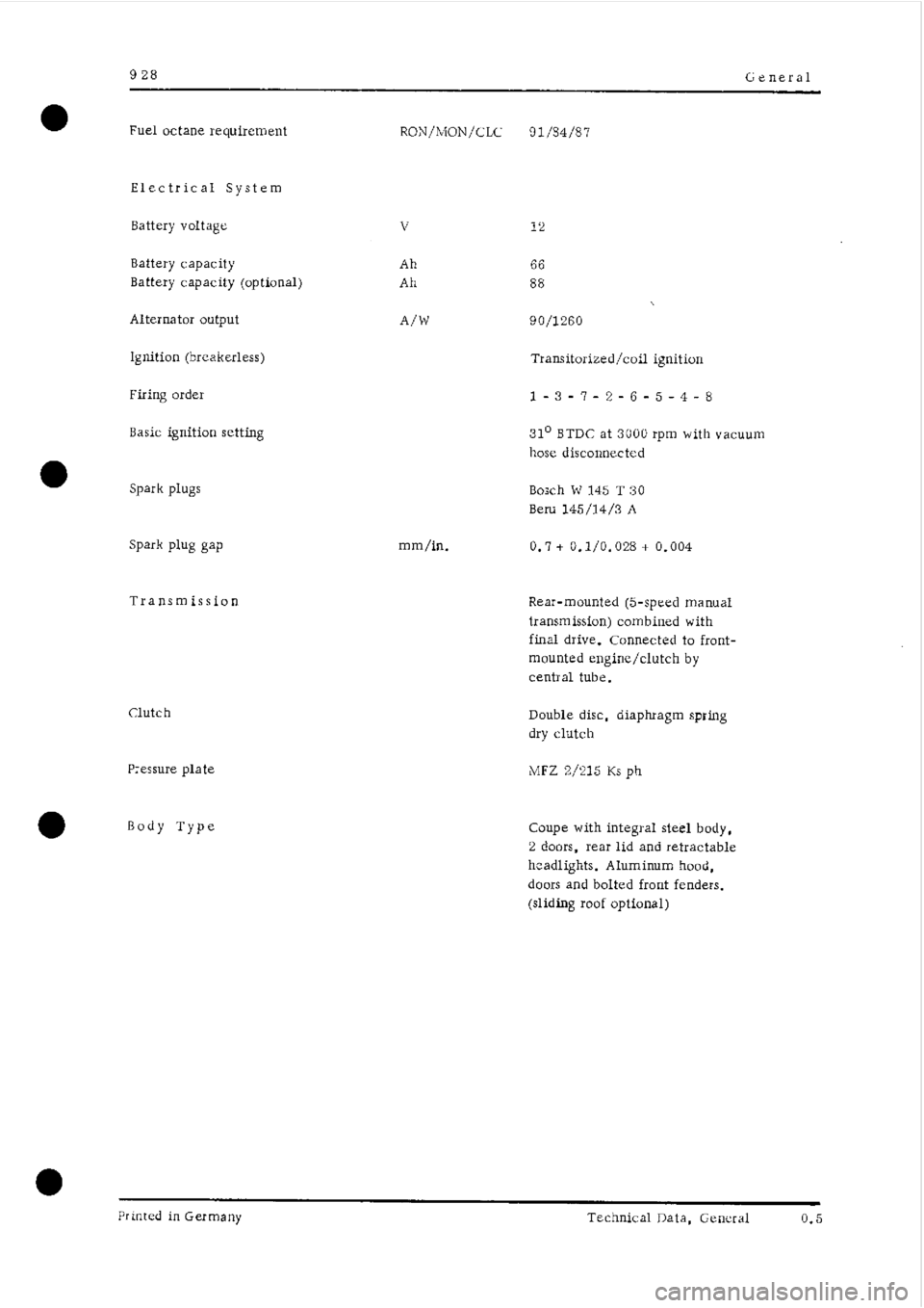 PORSCHE 928 1995  Service Owners Manual 