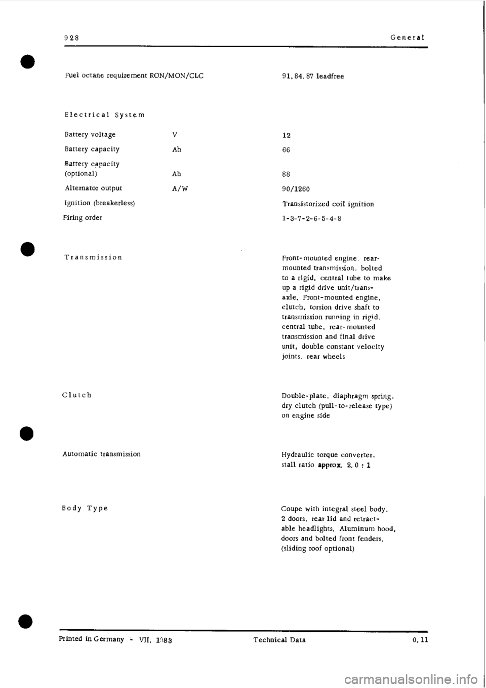 PORSCHE 928 1995  Service Owners Manual 