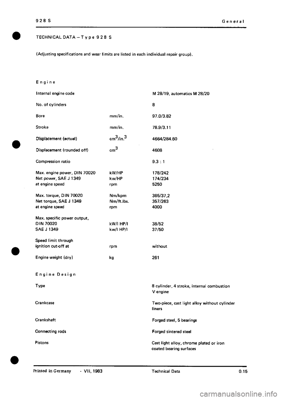 PORSCHE 928 1995  Service Owners Manual 