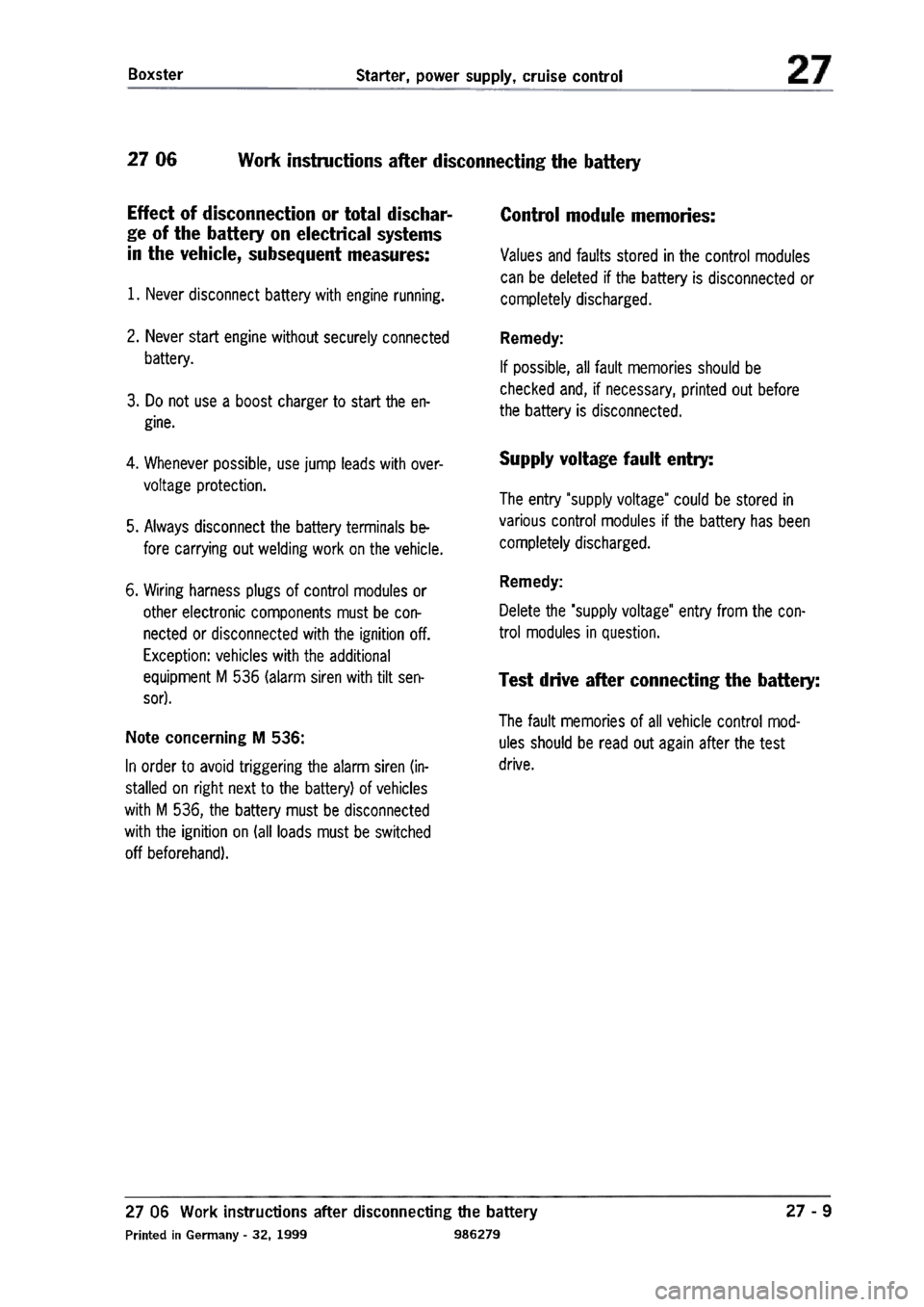 PORSCHE 986 BOXSTER 1997  Workshop Manual 