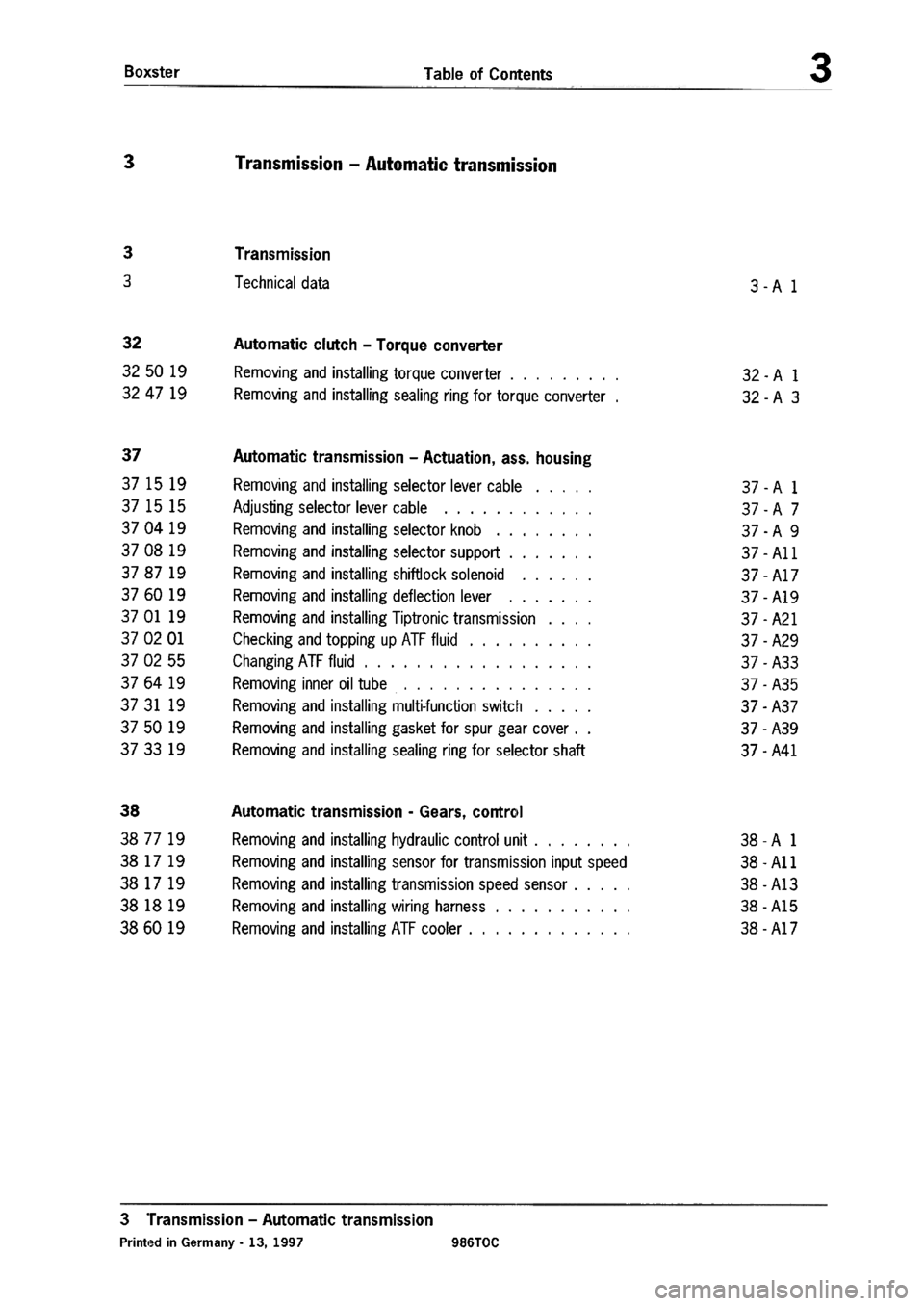 PORSCHE 986 BOXSTER 1997  Workshop Manual 