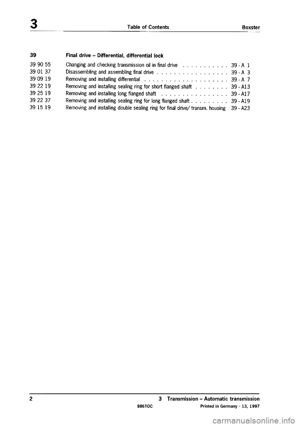 PORSCHE 986 BOXSTER 1997  Workshop Manual 