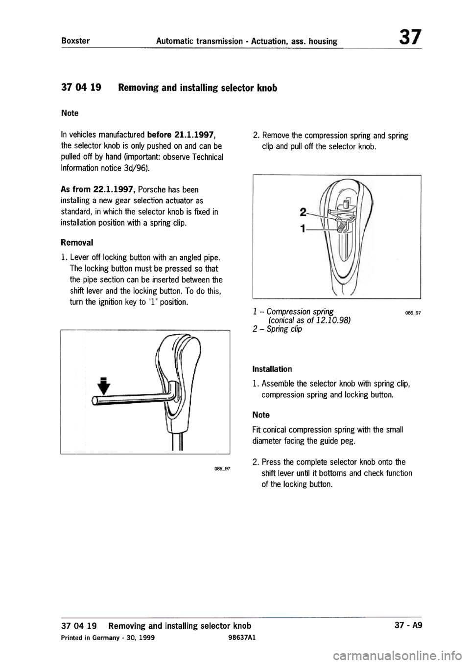 PORSCHE 986 BOXSTER 1997  Workshop Manual 