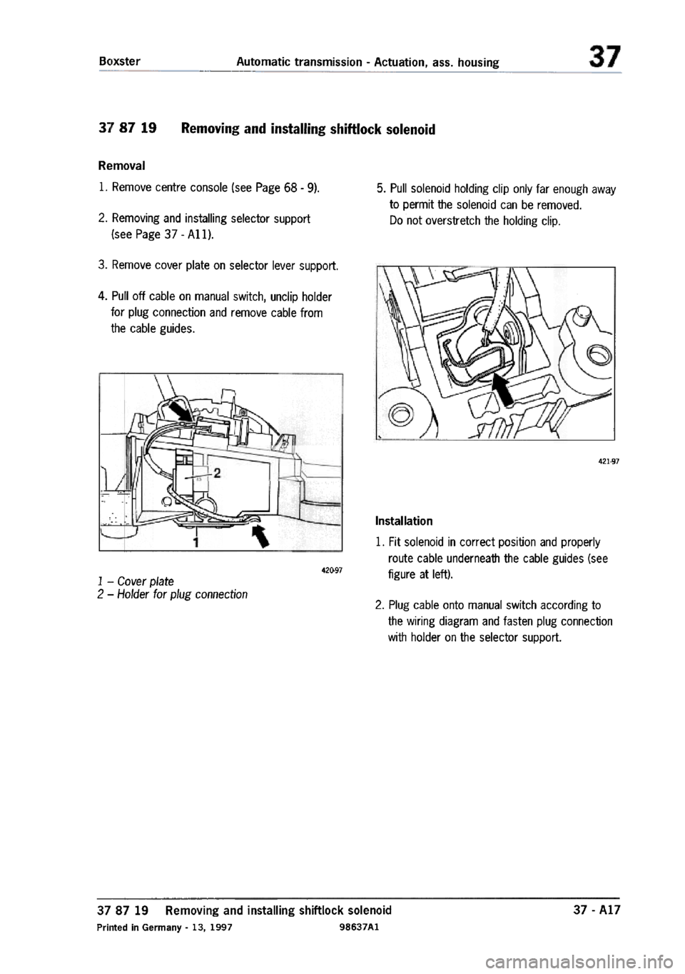 PORSCHE 986 BOXSTER 1997  Workshop Manual 