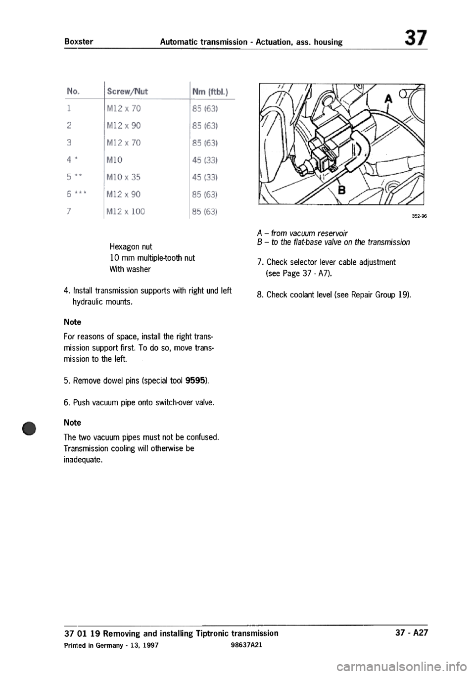 PORSCHE 986 BOXSTER 1997  Workshop Manual 