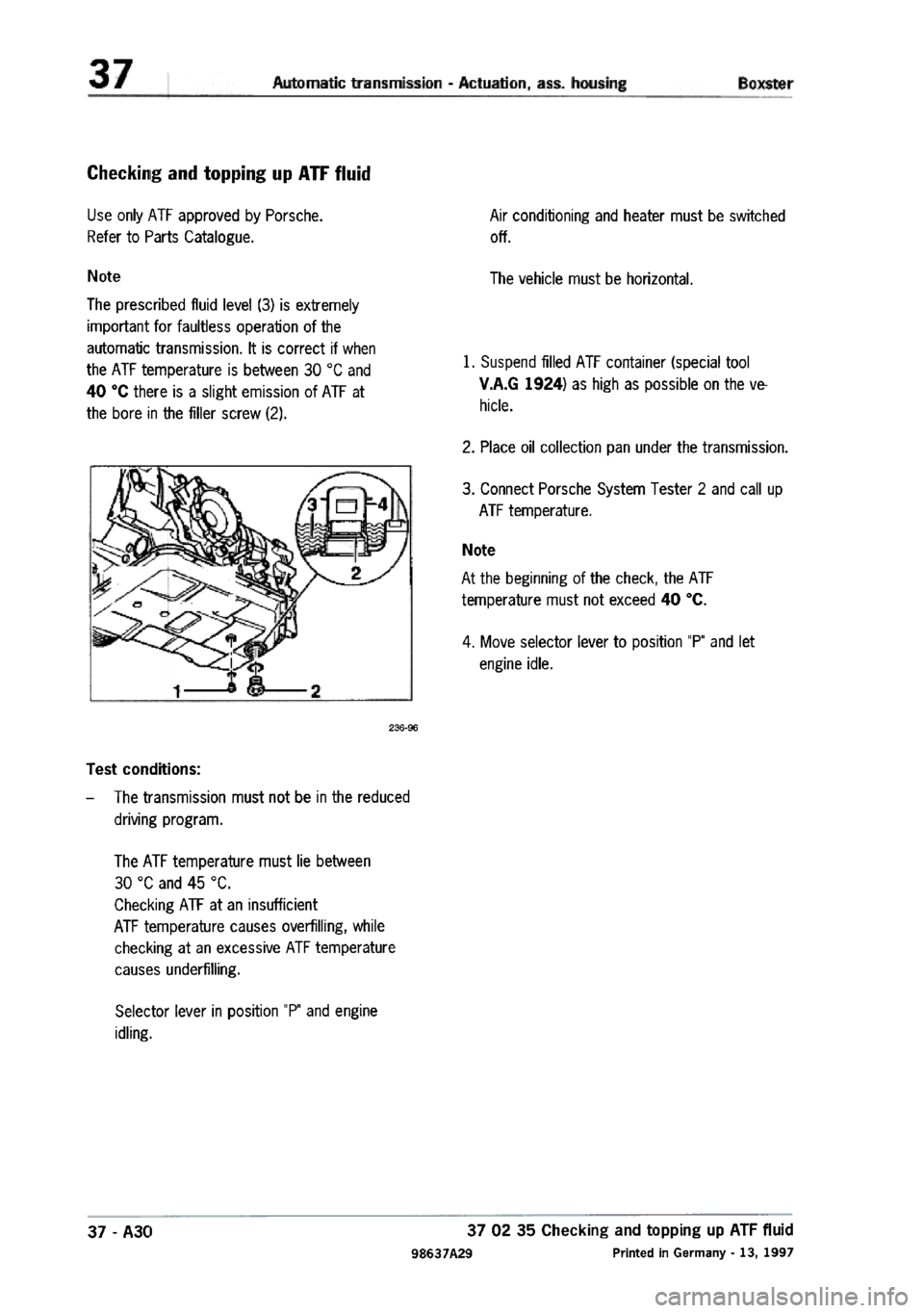 PORSCHE 986 BOXSTER 1997  Workshop Manual 