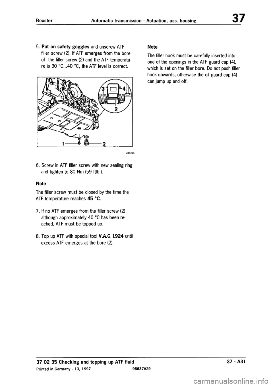 PORSCHE 986 BOXSTER 1997  Workshop Manual 