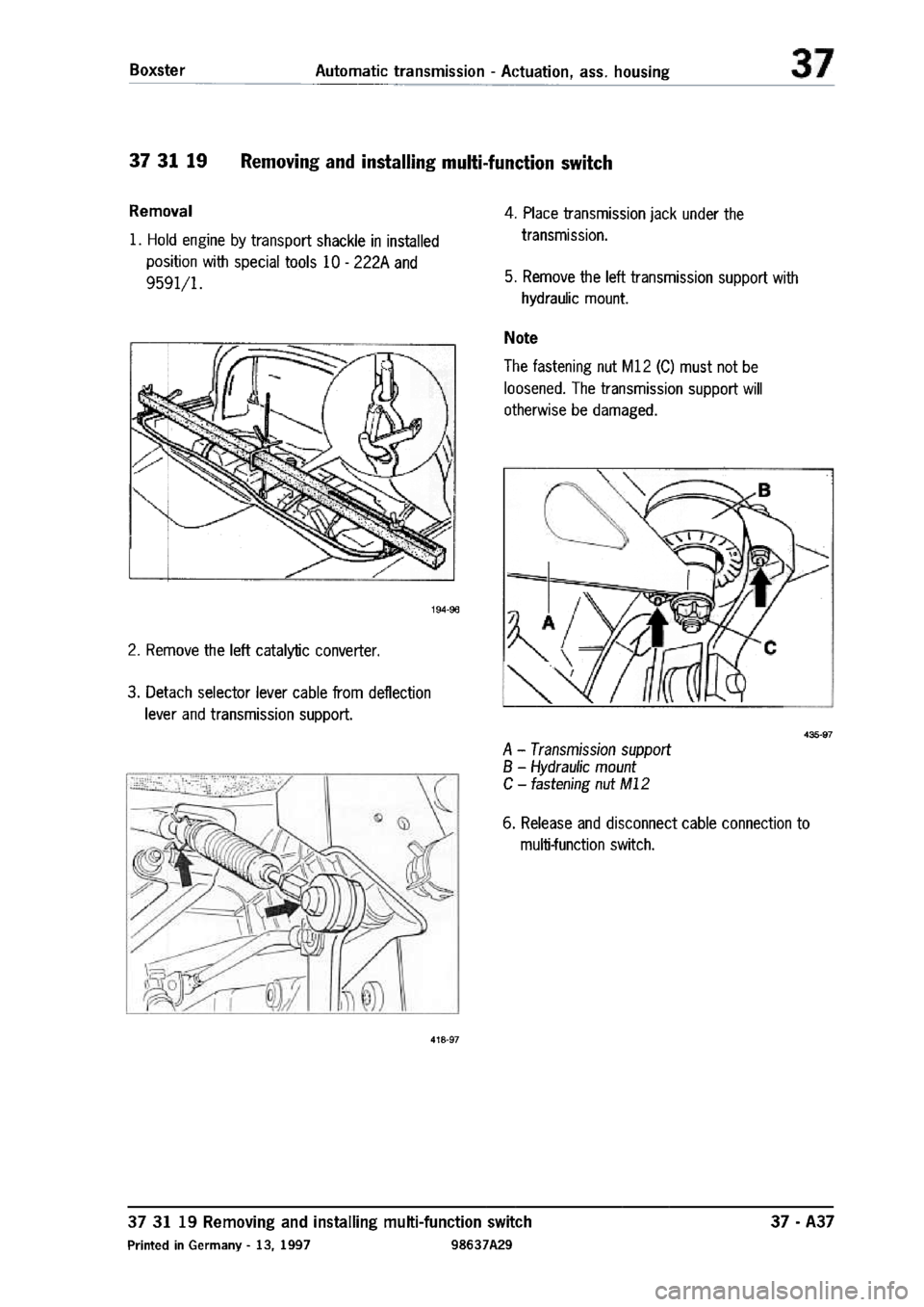 PORSCHE 986 BOXSTER 1997  Workshop Manual 