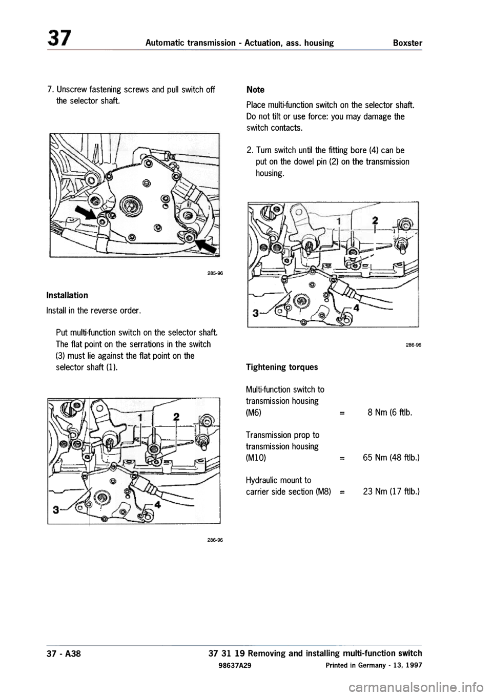 PORSCHE 986 BOXSTER 1997  Workshop Manual 