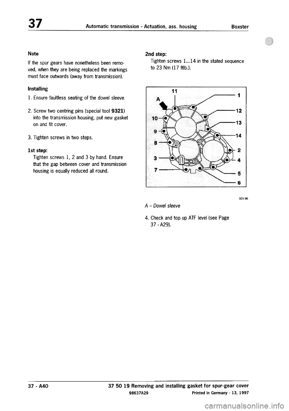 PORSCHE 986 BOXSTER 1997  Workshop Manual 