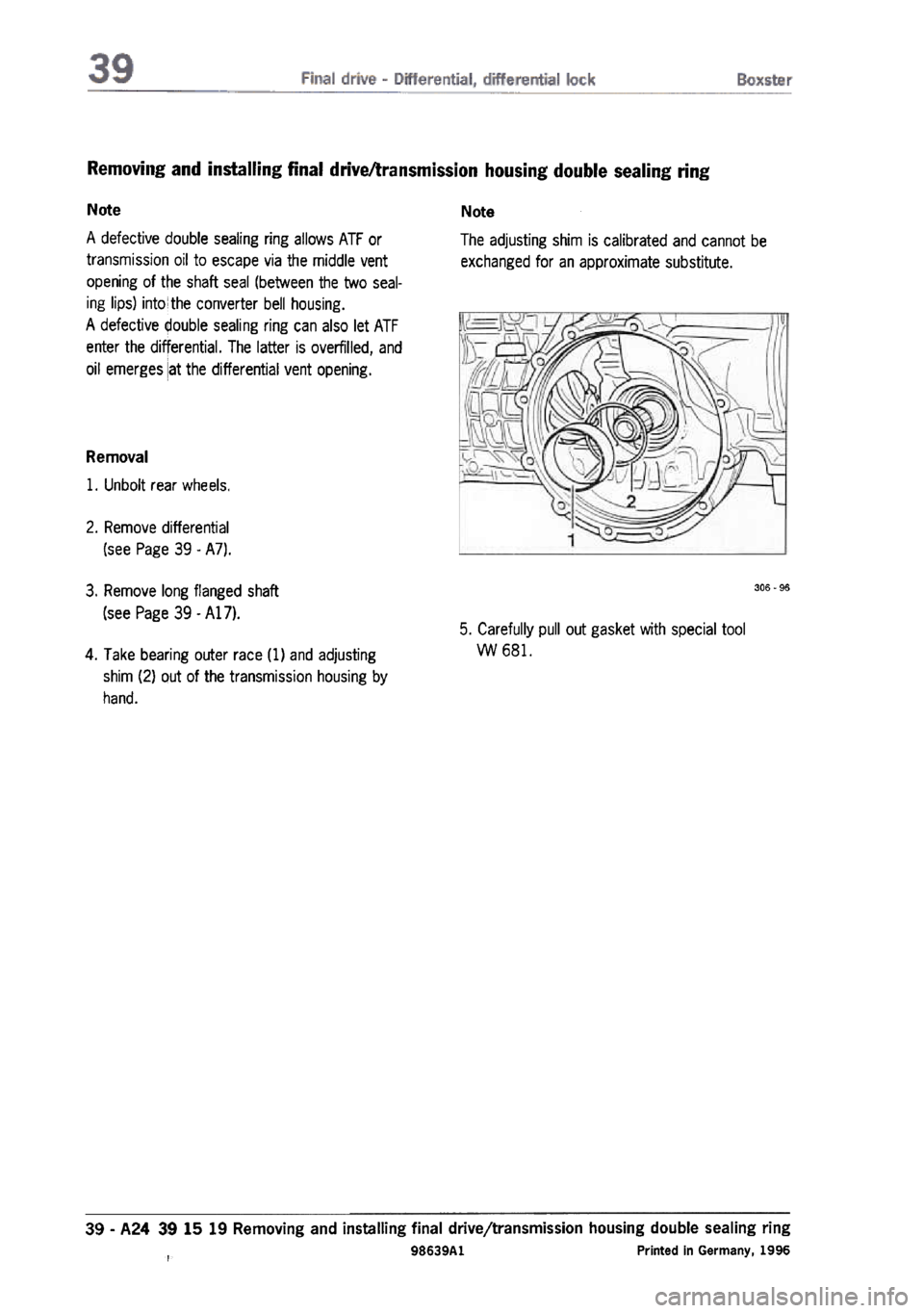 PORSCHE 986 BOXSTER 1997  Workshop Manual 
