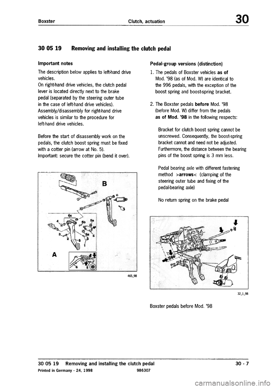 PORSCHE 986 BOXSTER 1997  Workshop Manual 