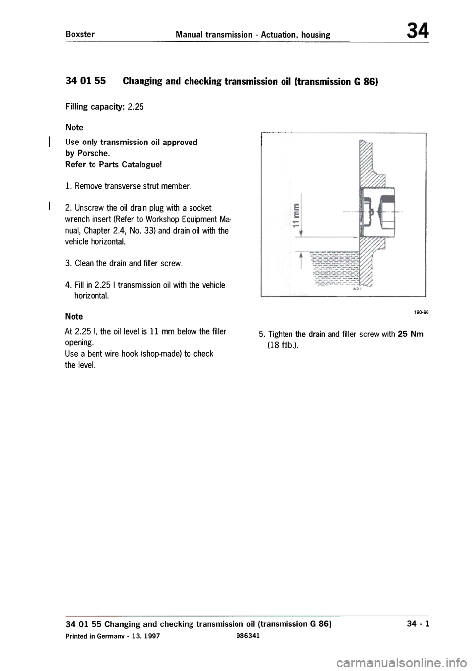 PORSCHE 986 BOXSTER 1997  Workshop Manual 