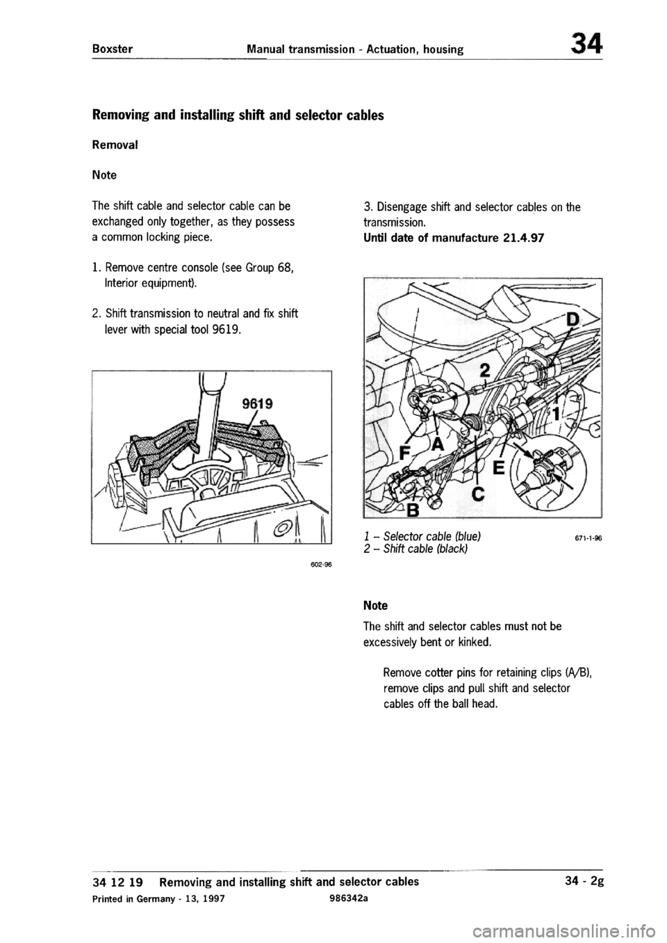 PORSCHE 986 BOXSTER 1997  Workshop Manual 