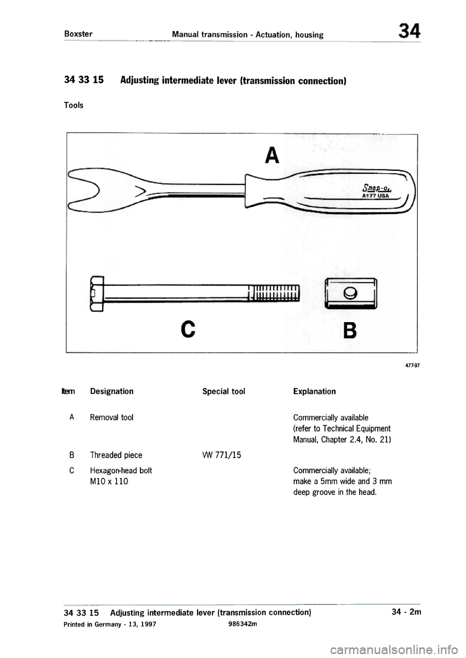 PORSCHE 986 BOXSTER 1997  Workshop Manual 