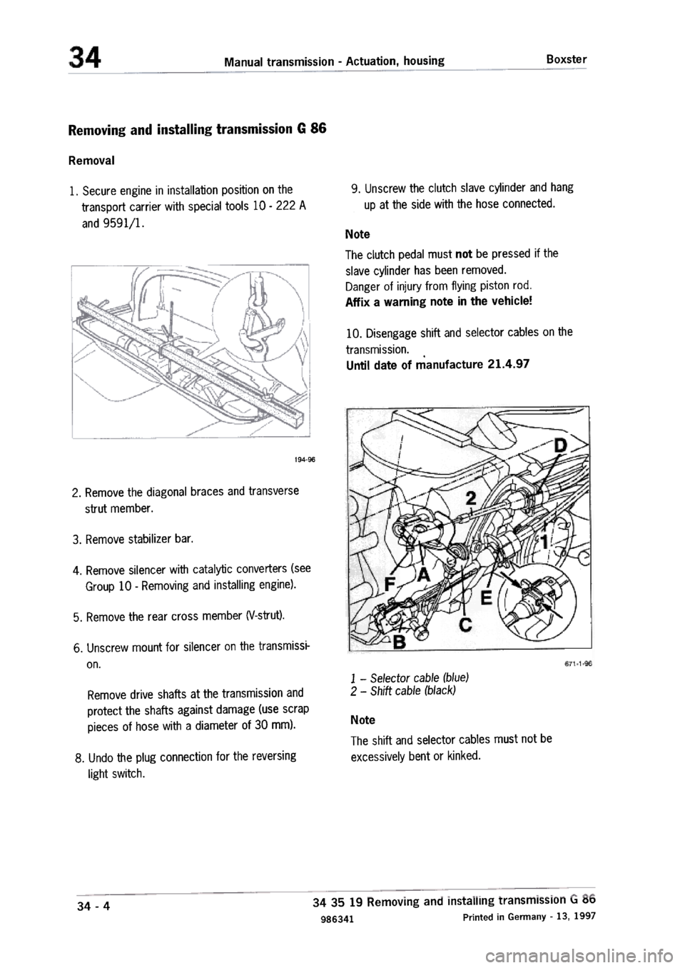 PORSCHE 986 BOXSTER 1997  Workshop Manual 