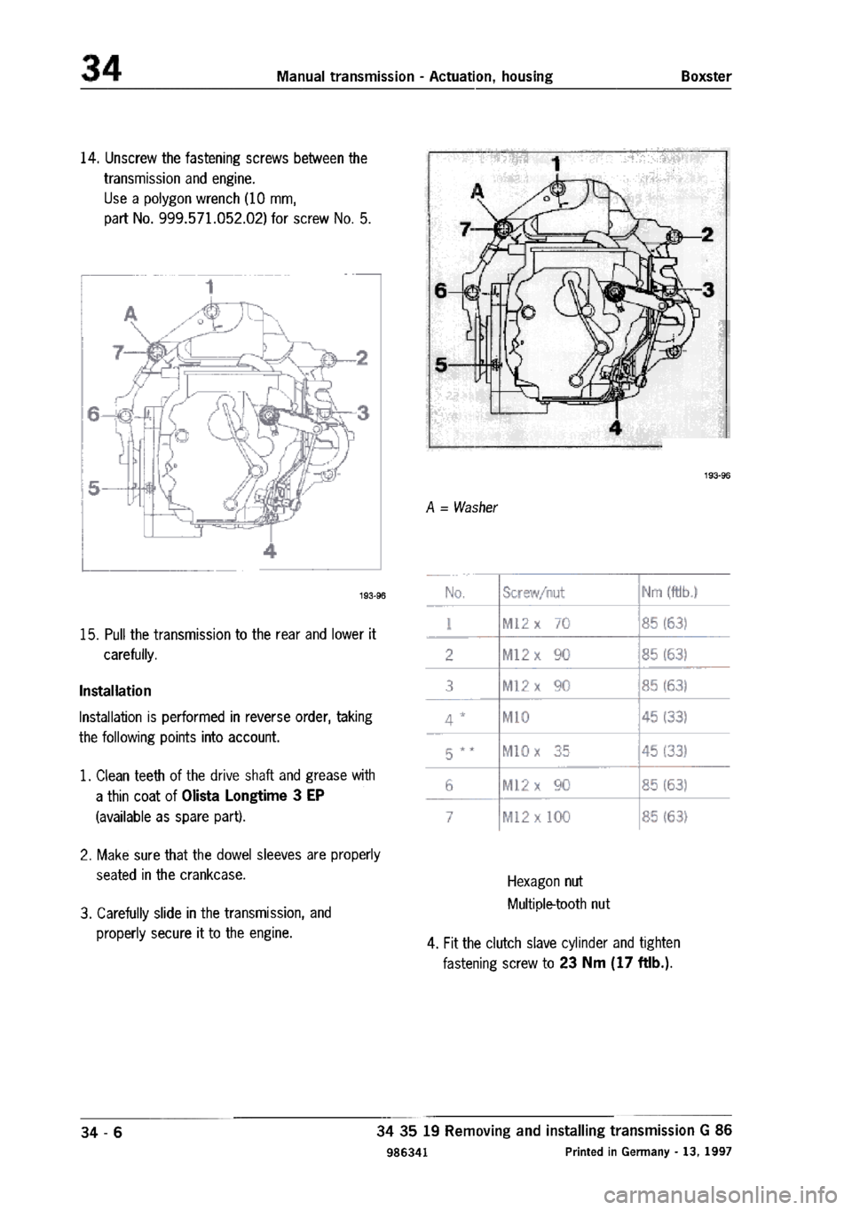 PORSCHE 986 BOXSTER 1997  Workshop Manual 