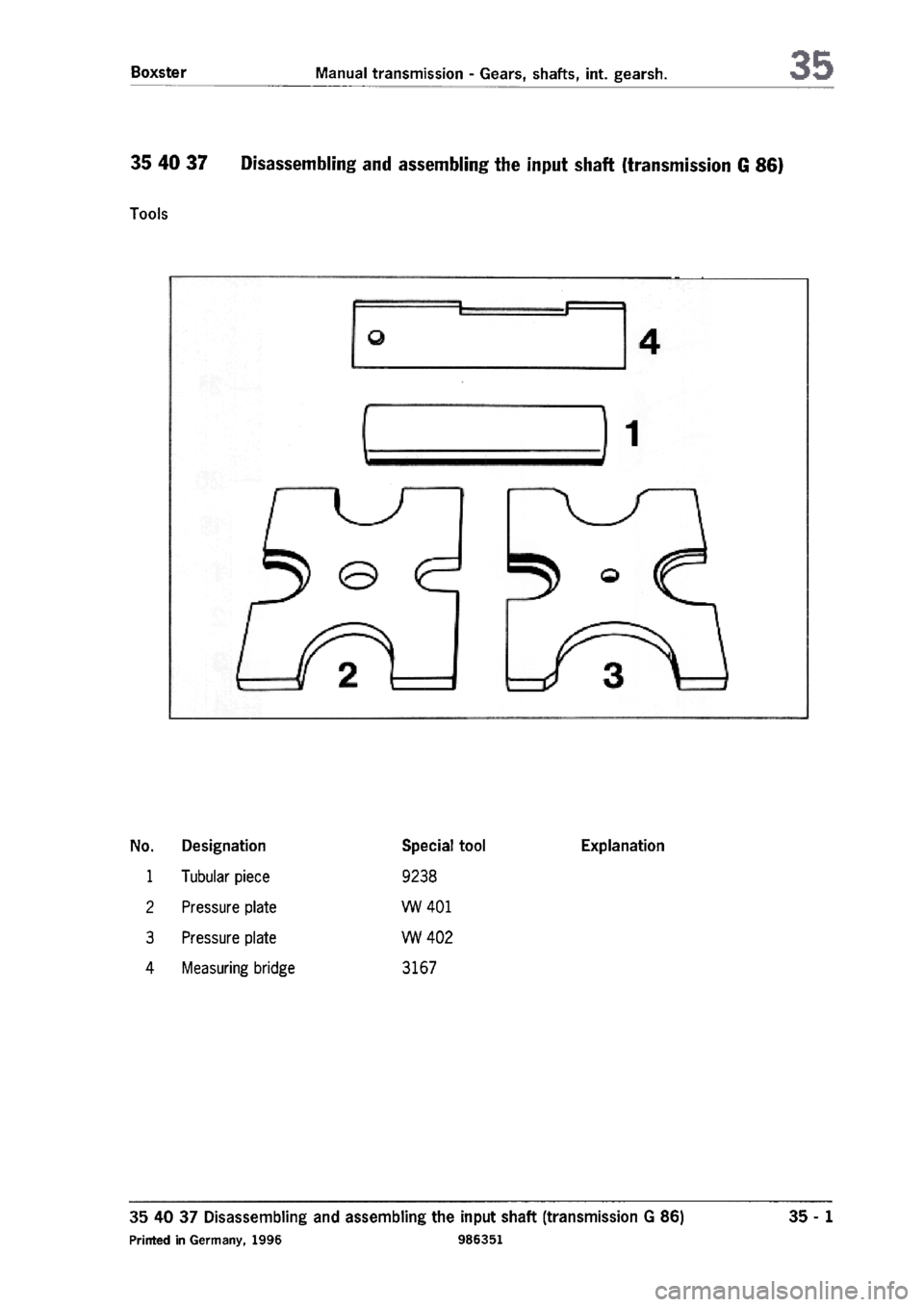 PORSCHE 986 BOXSTER 1997  Workshop Manual 