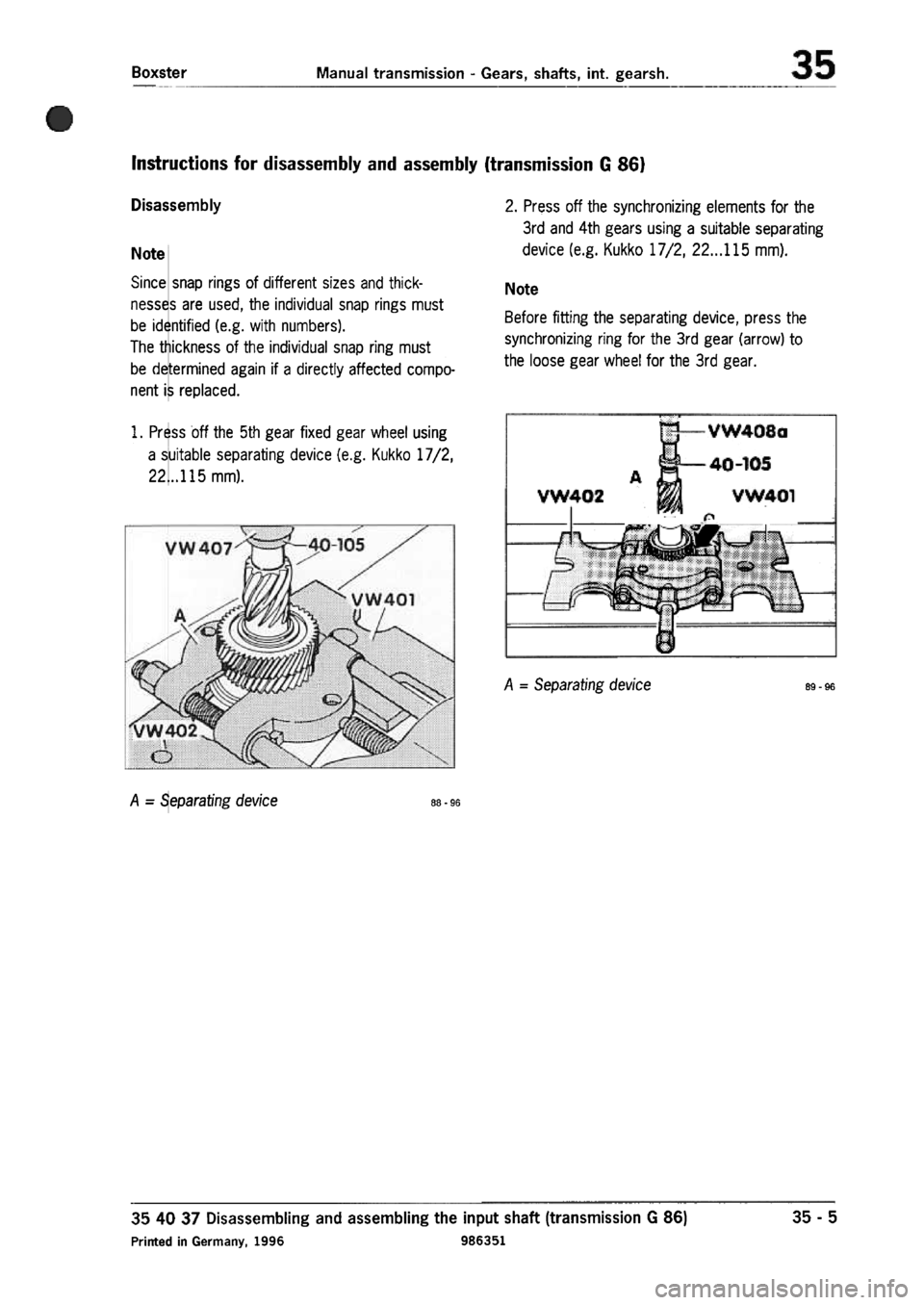PORSCHE 986 BOXSTER 1997  Workshop Manual 