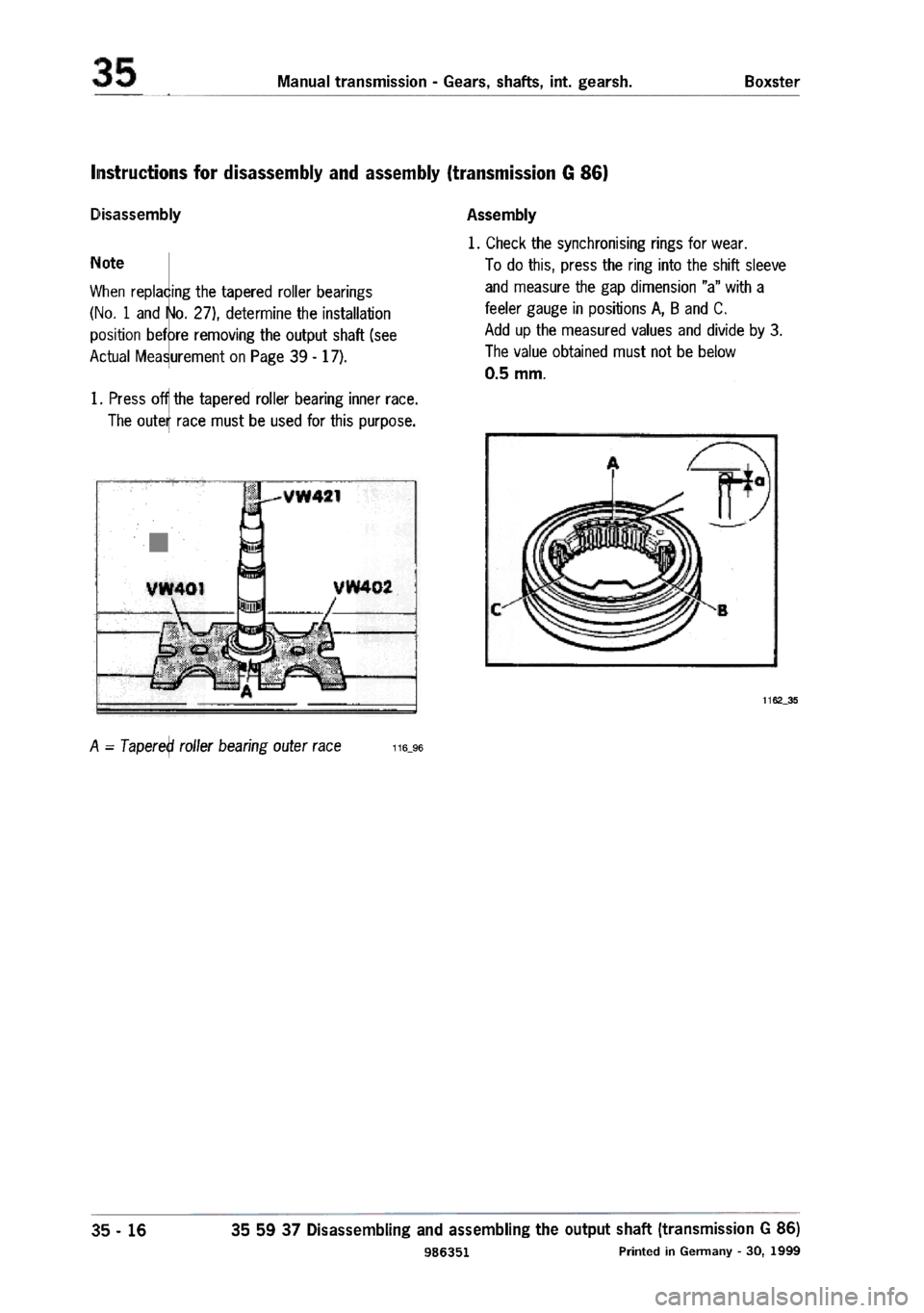 PORSCHE 986 BOXSTER 1997  Workshop Manual 