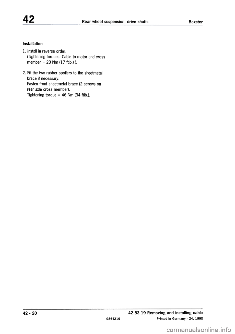 PORSCHE 986 BOXSTER 1997  Workshop Manual 