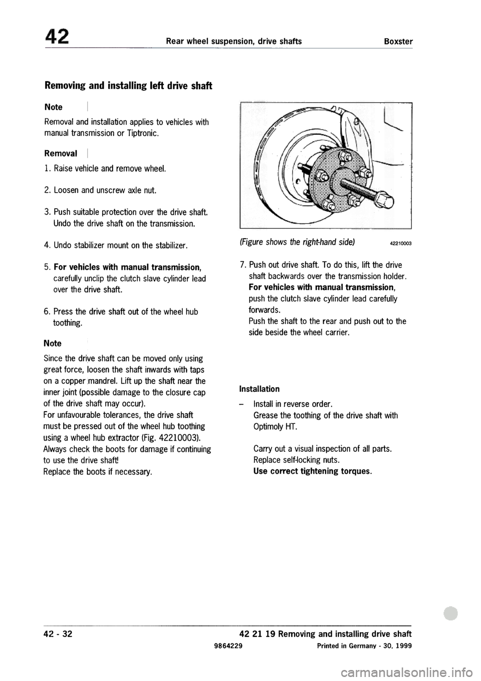 PORSCHE 986 BOXSTER 1997  Workshop Manual 
