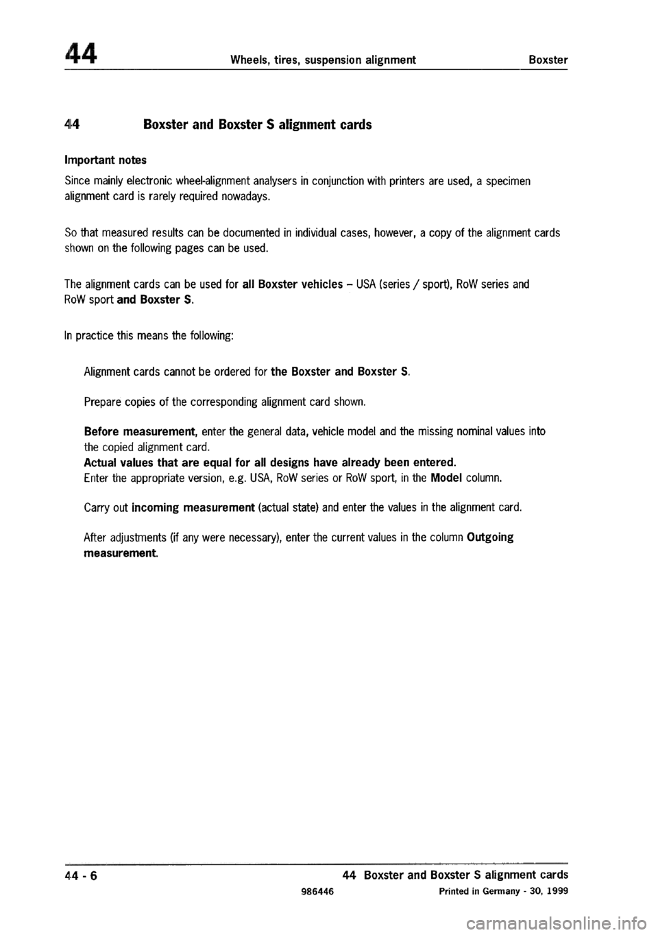 PORSCHE 986 BOXSTER 1997  Workshop Manual 