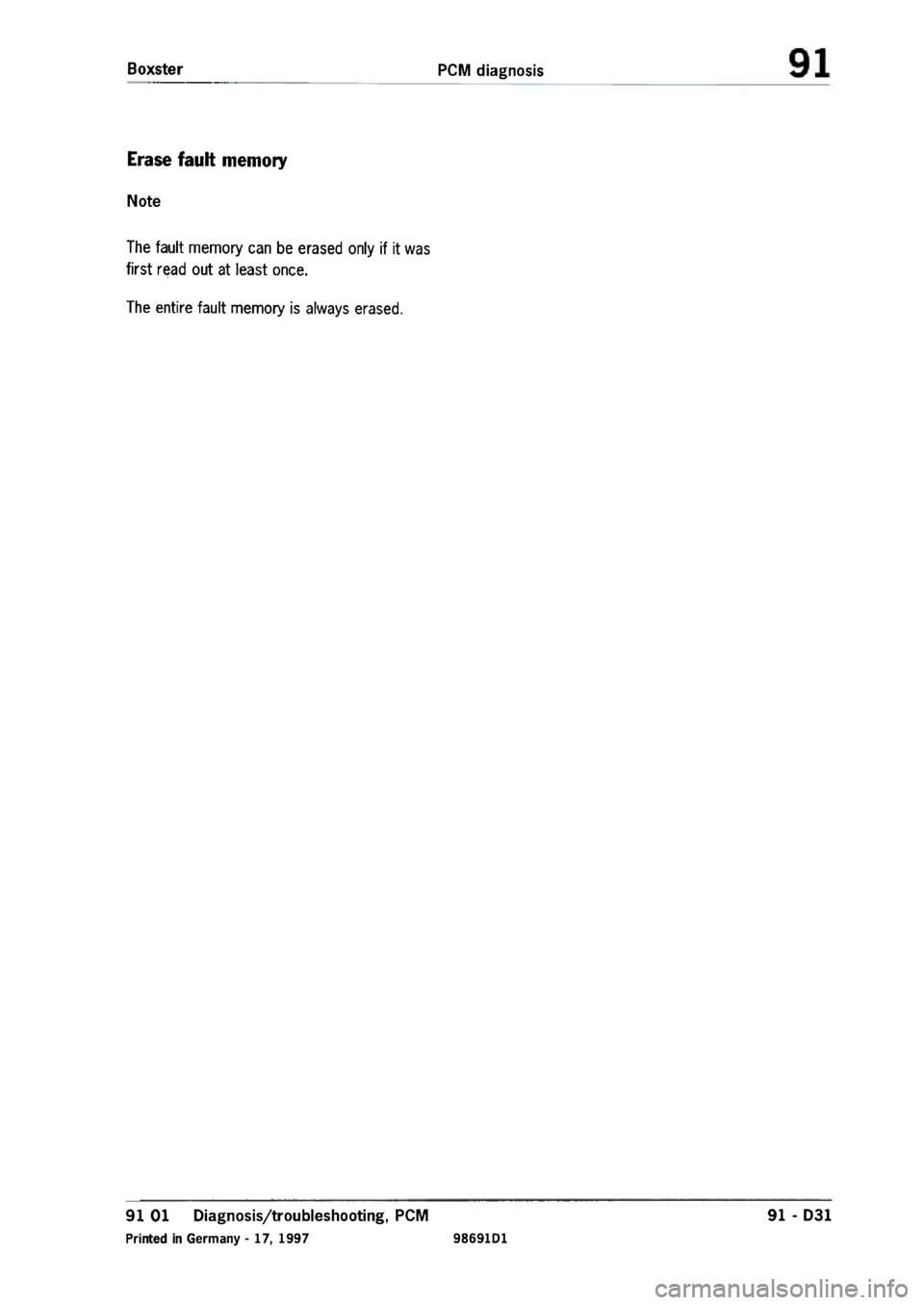 PORSCHE 986 BOXSTER 1997  Workshop Manual 