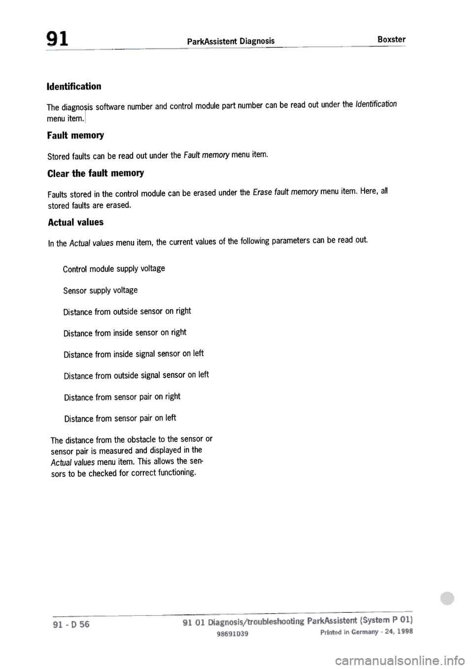 PORSCHE 986 BOXSTER 1997  Workshop Manual 