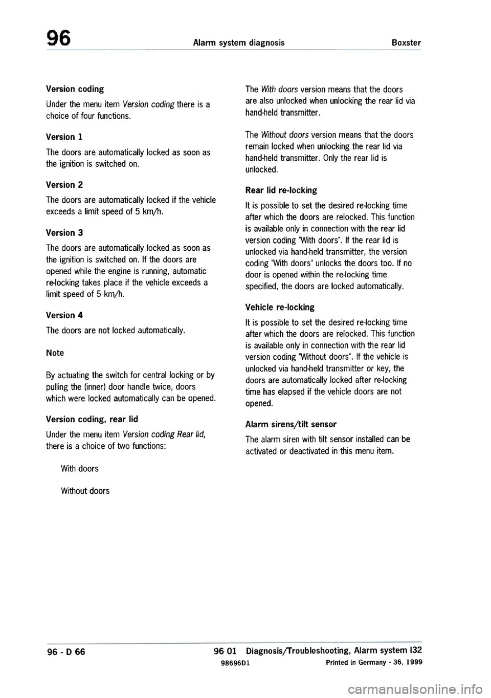 PORSCHE 986 BOXSTER 1997  Workshop Manual 