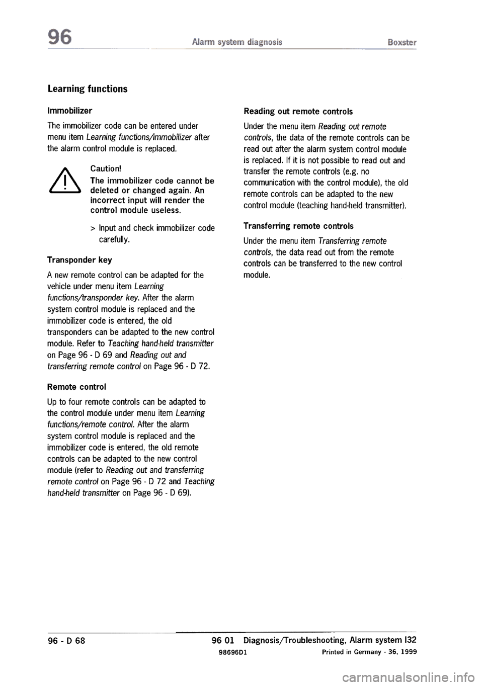 PORSCHE 986 BOXSTER 1997  Workshop Manual 