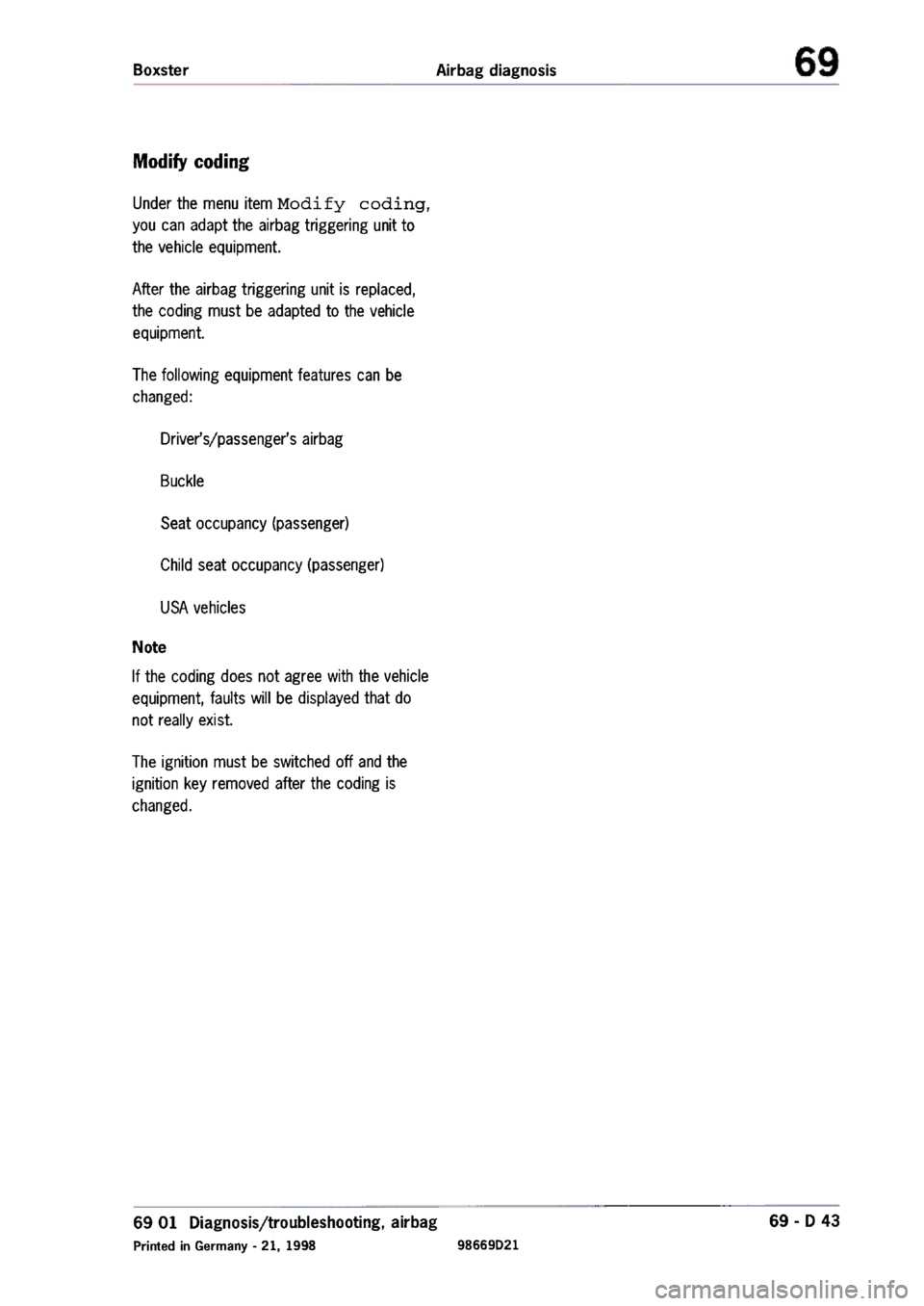 PORSCHE 986 BOXSTER 1997 Service Manual 