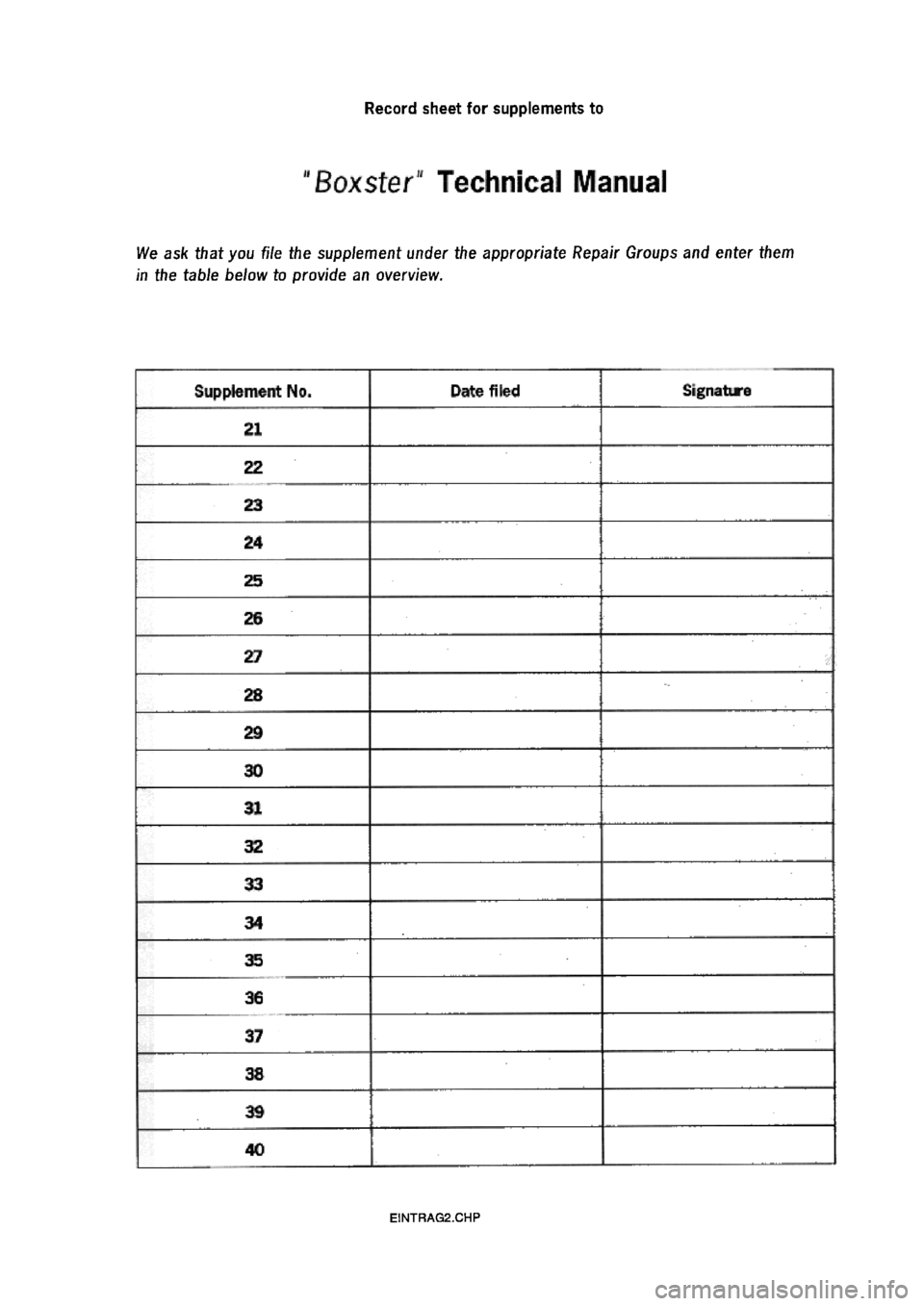 PORSCHE 986 BOXSTER 1997 Workshop Manual PORSCHE 986 BOXSTER 1997 Workshop Manual