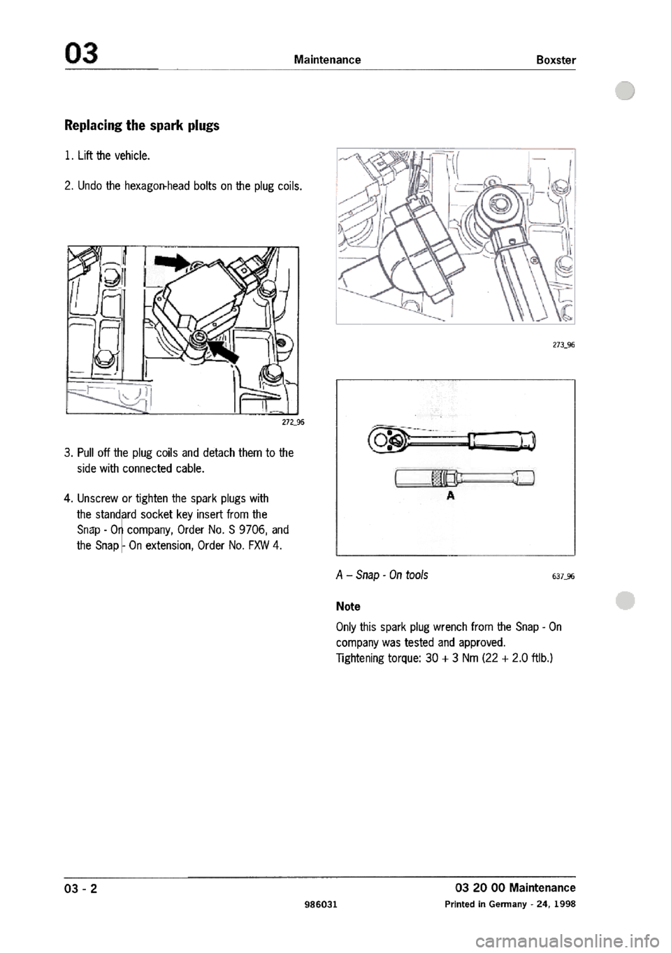 PORSCHE 986 BOXSTER 1997  Workshop Manual 