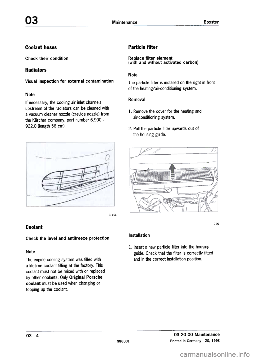 PORSCHE 986 BOXSTER 1997  Workshop Manual 