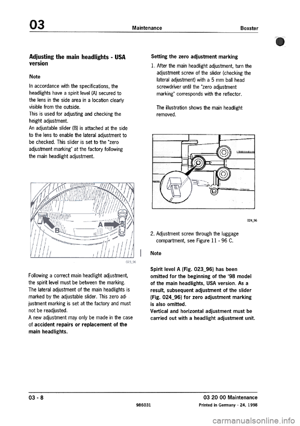 PORSCHE 986 BOXSTER 1997  Workshop Manual 