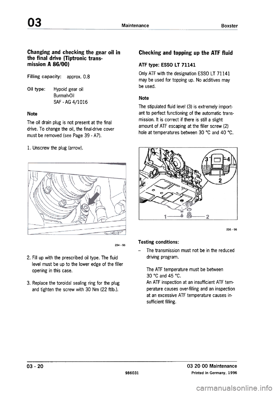 PORSCHE 986 BOXSTER 1997  Workshop Manual 